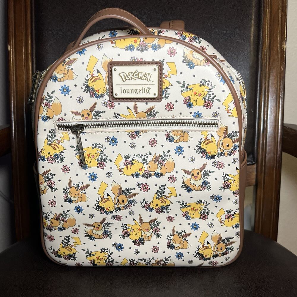 Loungefly Pokemon Pikachu and Eevee Love Floral Mini Backpack Great Condition!
